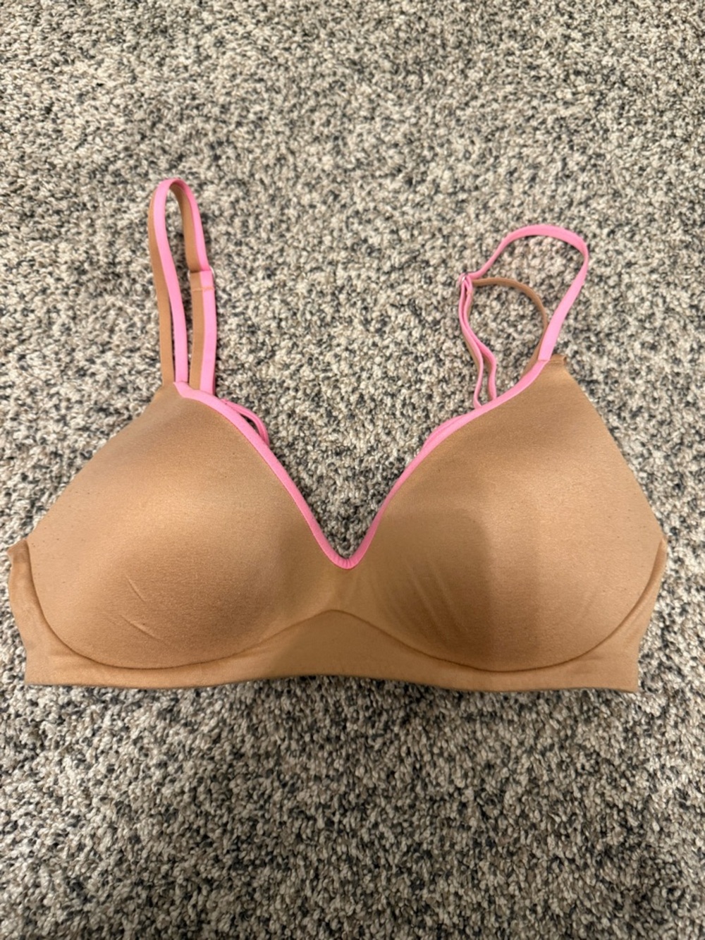 Aerie Nude Bra with Pink Trim - Lightly Molded Wireless T-Shirt Style